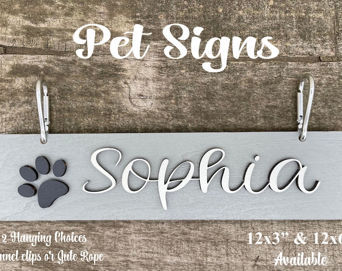 DOG Sign Kennel Custom Name Cat Puppy Kitten Bed 12x3 Wood Hanger Paw Personalize Gift Home