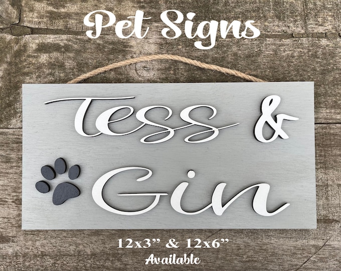 DOG Sign Kennel Custom Name Cat Puppy Kitten Bed 12x3 Wood Hanger Paw Personalize Gift Home