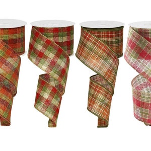 PLAID Check Metallic RIBBON roll of Fall/Christmas Wired 2.5&quot; wide X 10 Yard, Create bows, Orange, Red, Green, Brown, Gold, 1 ROLL