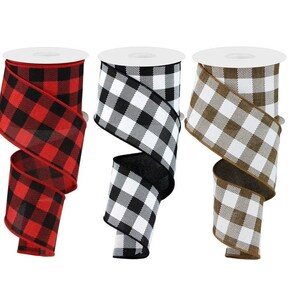 BUFFALO Plaid Check RIBBON roll of Wired 2.5&quot; wide X 10 Yard, Create bows, Checkered, Red, Brown, Black, 1 ROLL