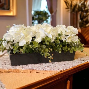 Handmade Distressed Wood Planter Box or with Silk Hydrangeas and greenery