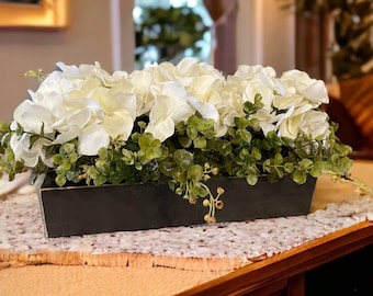 Handmade Distressed Wood Planter Box or with Silk Hydrangeas and greenery