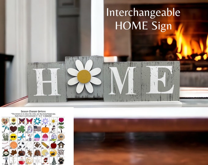 Interchangeable HOME Sign [Living Room Bedroom Table Decor] Seasonal Holiday [Housewarming Birthday Wedding Christmas  Family Friend Gift