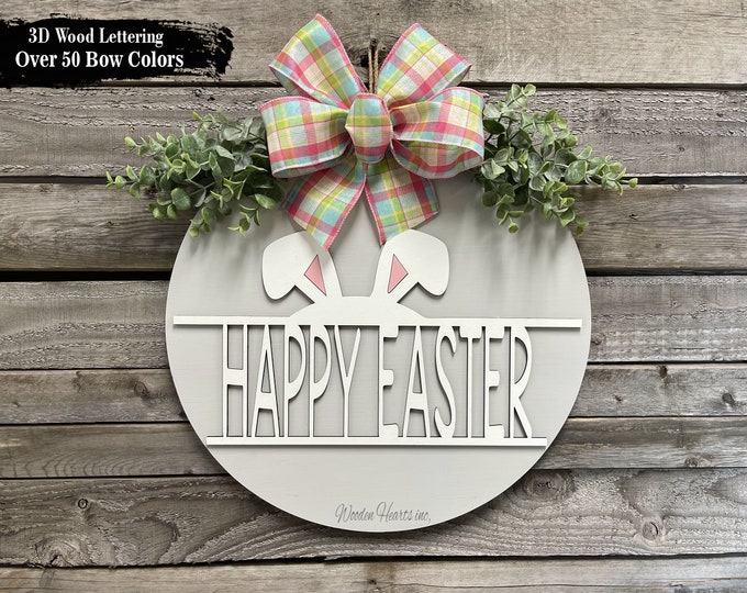 Door Hanger | Happy Easter | Wreath | Round Sign | Bunny Ears | Sign | Spring | welcome | Mothers Day | Porch | Gift | Home