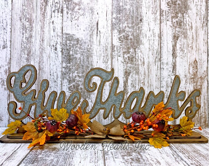 FALL DECOR Farmhouse Welcome Give Thanks Free Standing Cutout Word Sign floral arrangement leaves greenery garland Thanksgiving Decorations