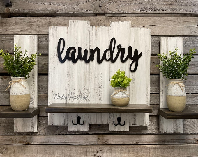 wall Shelf | Laundry kitchen bathroom Welcome | Home | farmhouse rustic distressed | key rack  | wall sconce | spice rack |