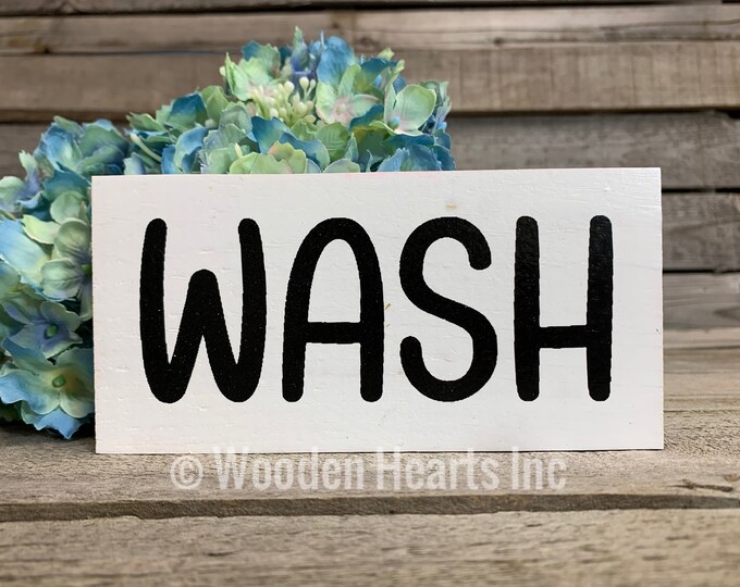 BATHROOM Sign BLOCK Brush, Floss, Wash, Flush, Save Water Shower Together, Nice Butt, Wash your hands, Get Naked 3x6 White Wood decor