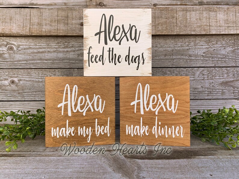 ALEXA make my bed Sign Bathroom Dishes Feed Dogs Dinner Bed Clean House Garbage Laundry Room Chores Humor Funny White Brown Gag Gift 5x5 image 4