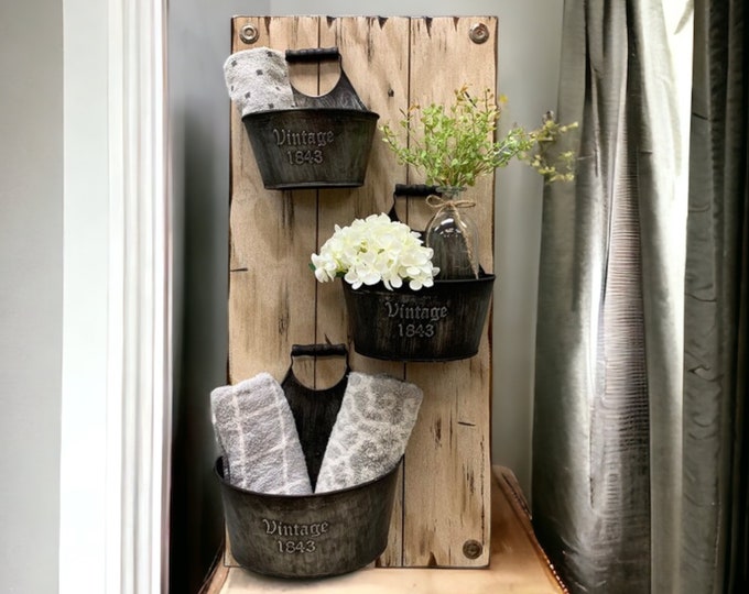 Shelf *Bathroom Caddy * vintageDistressed Wood *Rustic Home Decor *Towel Rack *Accessory Storage *Antique white 14X29
