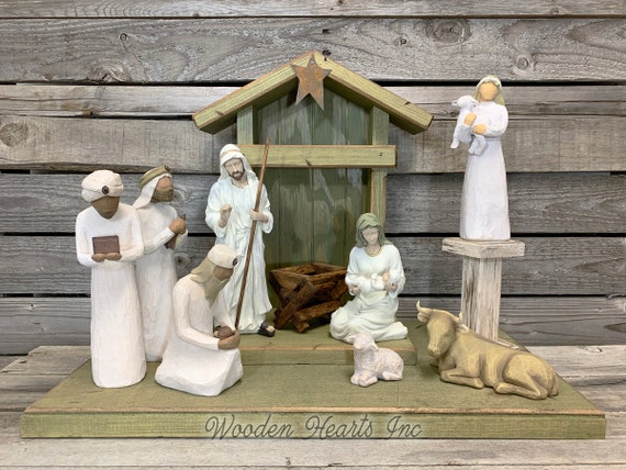 Nativity STABLE WOOD CRECHE Fits Willow Tree Angels lighted - Etsy