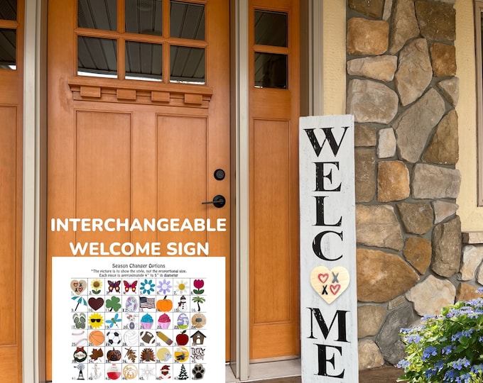 Season Changer Welcome Sign 45", Large Vertical Porch Interchangeable Sign, Front Door, Seasonal Holiday, Housewarming Gift, Black Spring