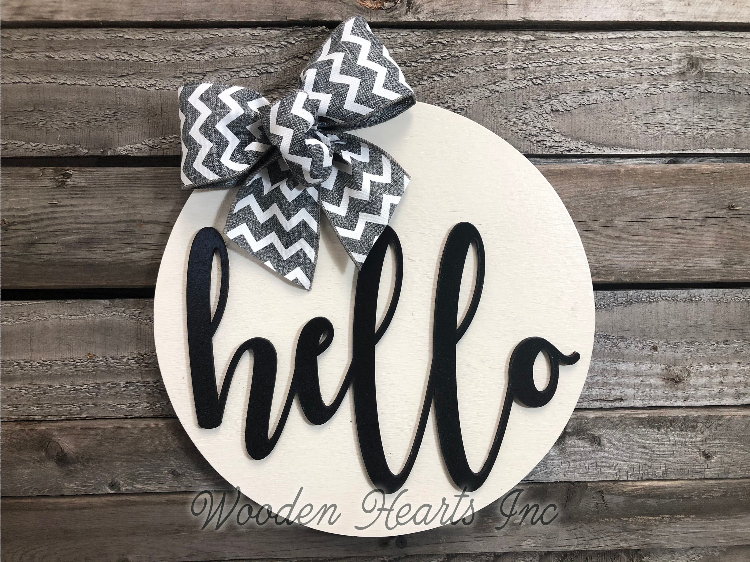 HELLO Round Sign Wood Wall Mount 12 Circle 3D Home Decorative Plaque ...