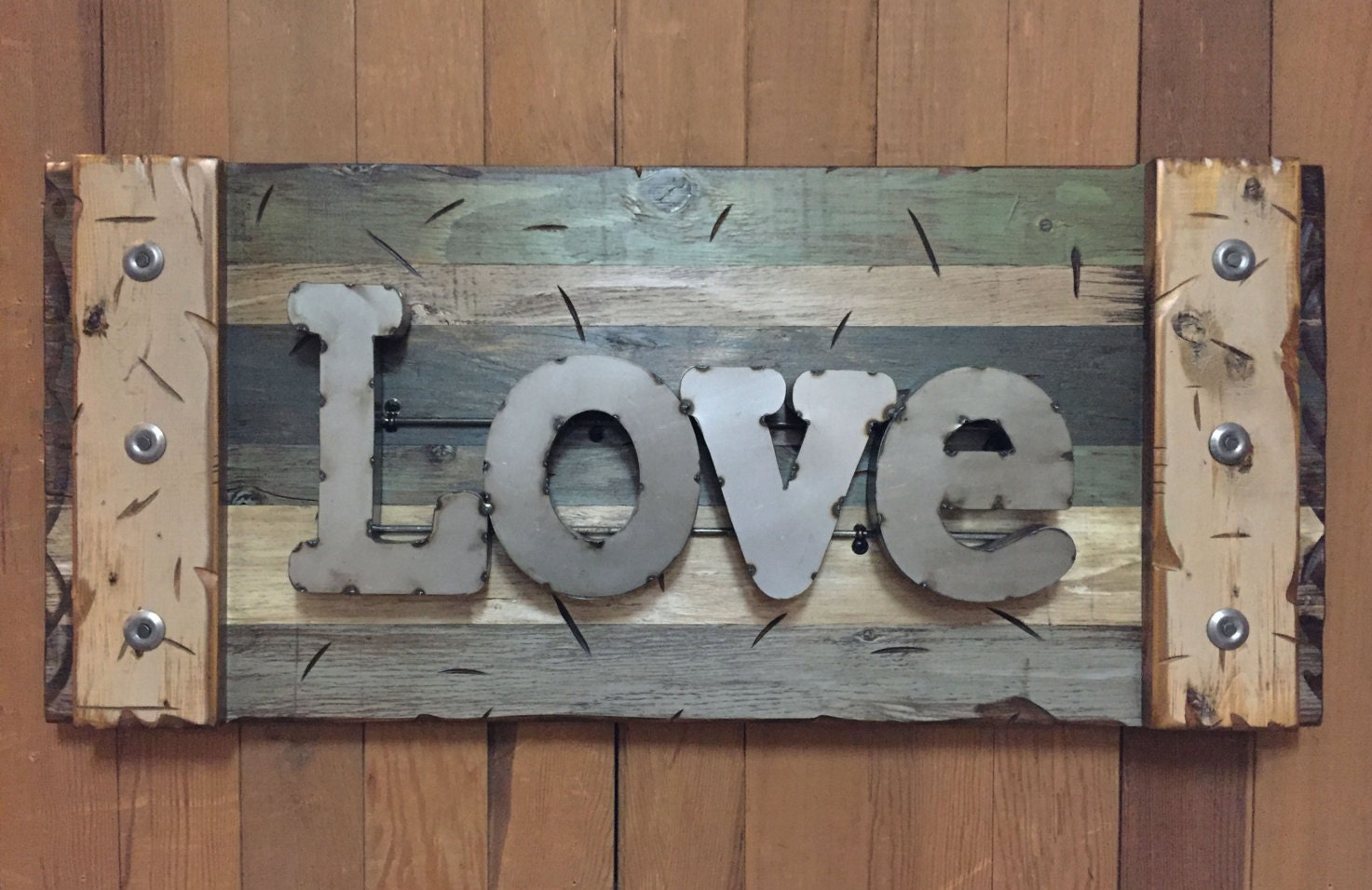 LOVE Rustic Sign Reclaimed Shutter Distressed Industrial Navy Blue