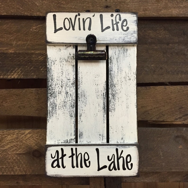 Lake PICTURE FRAME Photo SIGN Reclaimed Lovin Life at the Lake on the Farm Farmhouse Wall Decor Cream Blue Green Wood Fisherman Farmer Gift image 7