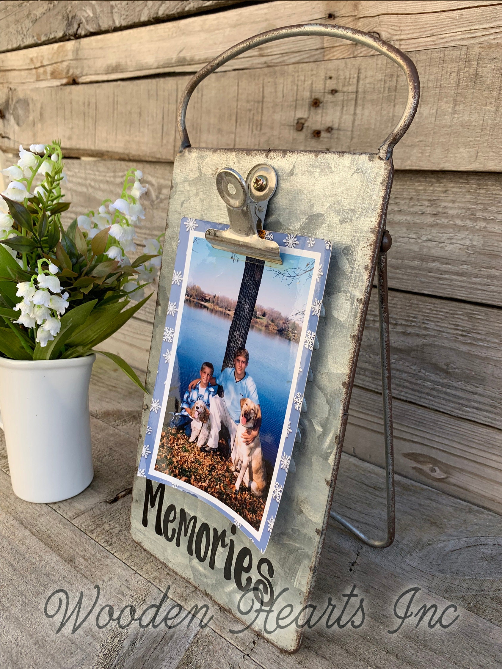 Blessings Sign PHOTO HOLDER Metal Antique Cheese Grater Standing