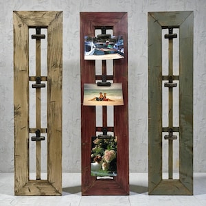 Rustic Wood Picture Frame with Clips – Farmhouse Photo Holder, Memo Board