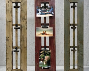 Rustic Wood Picture Frame with Clips – Farmhouse Photo Holder, Memo Board