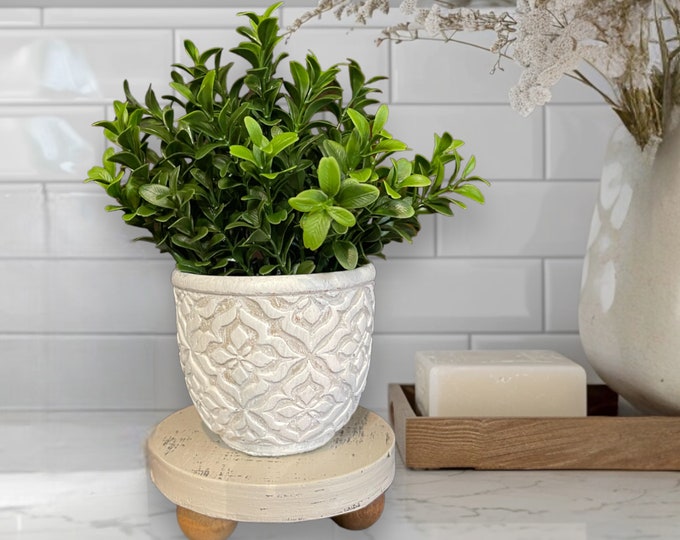 Potted Plant Floral Centerpiece, Vase Boxwood Greenery, Farmhouse Style ,Classic Minimalist Decor, Table Shelf  living Room Dining Kitchen