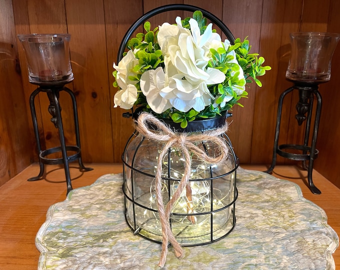 Farmhouse Lantern, Vintage Style Centerpiece, Floral Vase Greenery, Classic Minimalist Decor, living Room Dining Kitchen Entry Lamp Lights