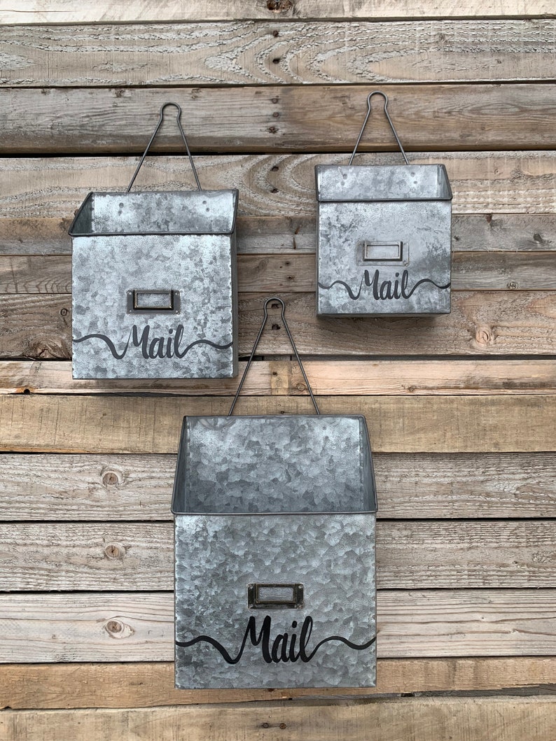 MAILBOX Wall Mount ORGANIZER Bin Rustic Metal Farmhouse Office Etsy