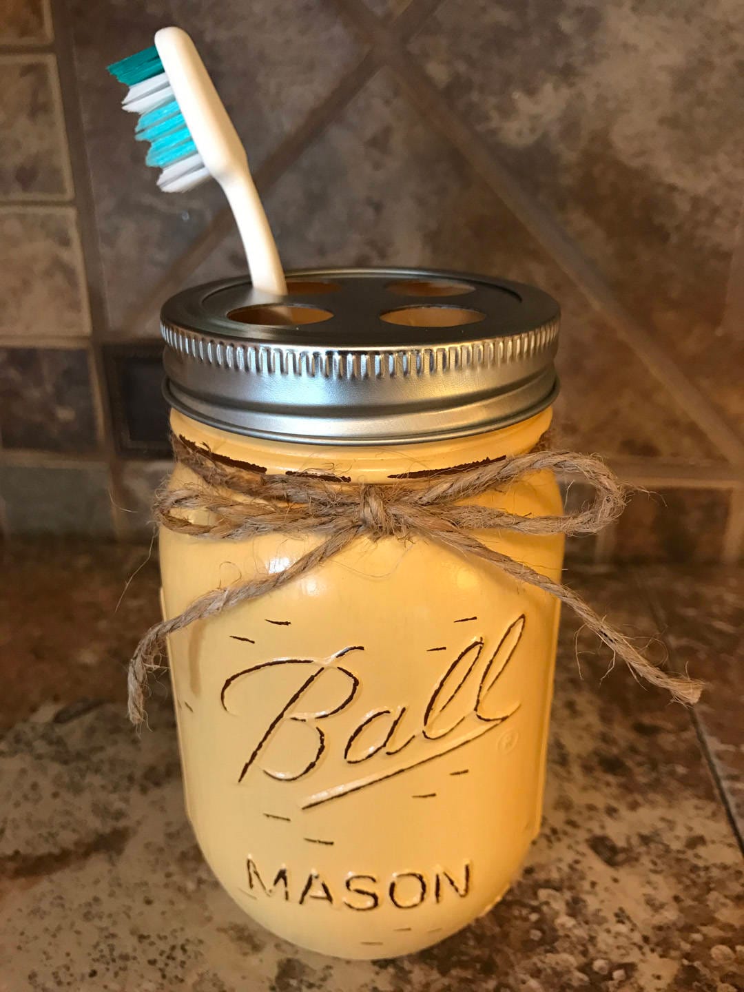 TOOTHBRUSH Holder MASON Jar Bathroom Decor, Pint Ball Jars, Painted