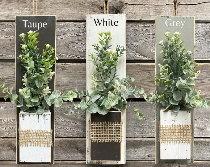 Wall Sconce | Laundry kitchen Bathroom Entry Sign| Farmhouse Rustic Distressed | Wood Flowers/greenery | Decor Sign Shelf Photo Accessories