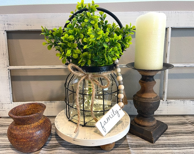 Farmhouse Lantern, Vintage Style Centerpiece, Floral Vase Greenery, Classic Minimalist Decor, living Room Dining Kitchen Entry Lamp Lights