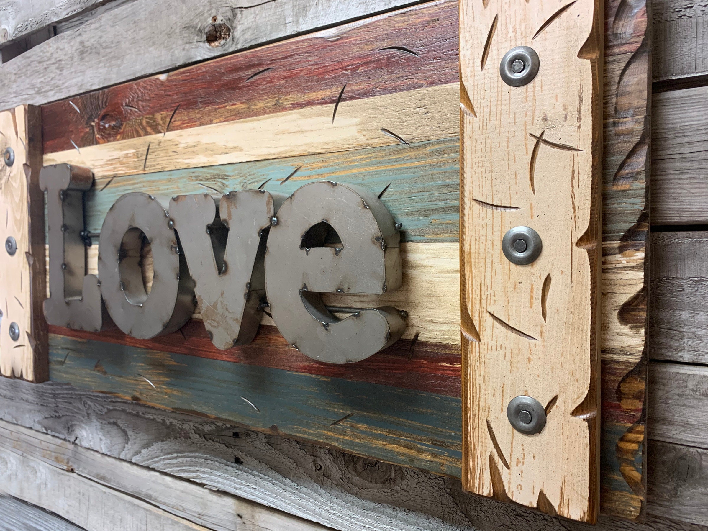 LOVE Rustic Sign Reclaimed Shutter Distressed Industrial Navy Blue