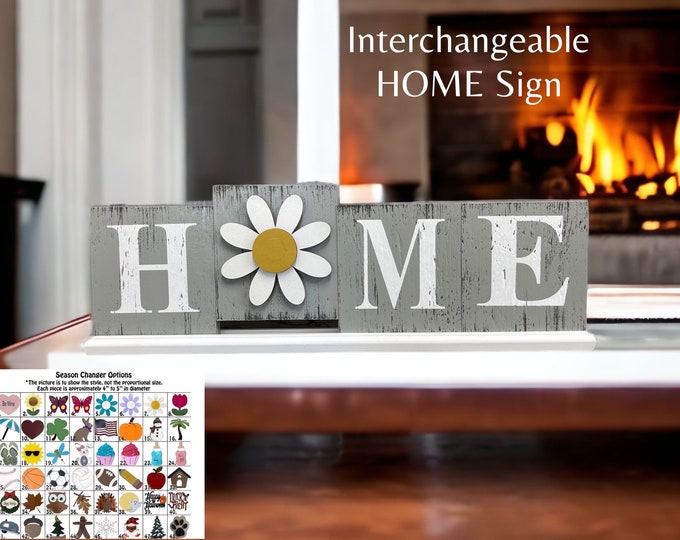 Interchangeable HOME Sign [Living Room Bedroom Table Decor] Seasonal Holiday [Housewarming Birthday Wedding Christmas  Family Friend Gift