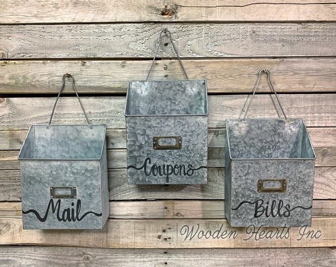 MAIL ORGANIZER WALL Bin *Reclaimed Rustic Metal Farmhouse Home Office Decor *Letter Bill Magazine Post Card Envelope Paper Holder *Storage