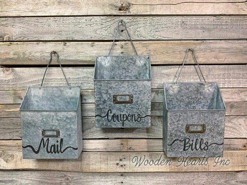 MAIL ORGANIZER WALL Bin reclaimed Rustic Metal Farmhouse Home Etsy