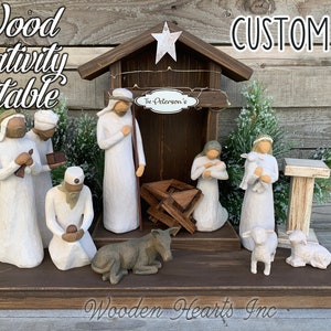 STABLE for a NATIVITY *Distressed REAL Wood Oak Baby Manger Angel Stand Lighted Creche *Green Red Burgundy Brown White *No Assembly *Handmade in USA STABLE for a NATIVITY *Distressed REAL Wood Oak Baby Manger Angel Stand Lighted Creche *Green Red Burgundy Brown White *No Assembly *Handmade in USA