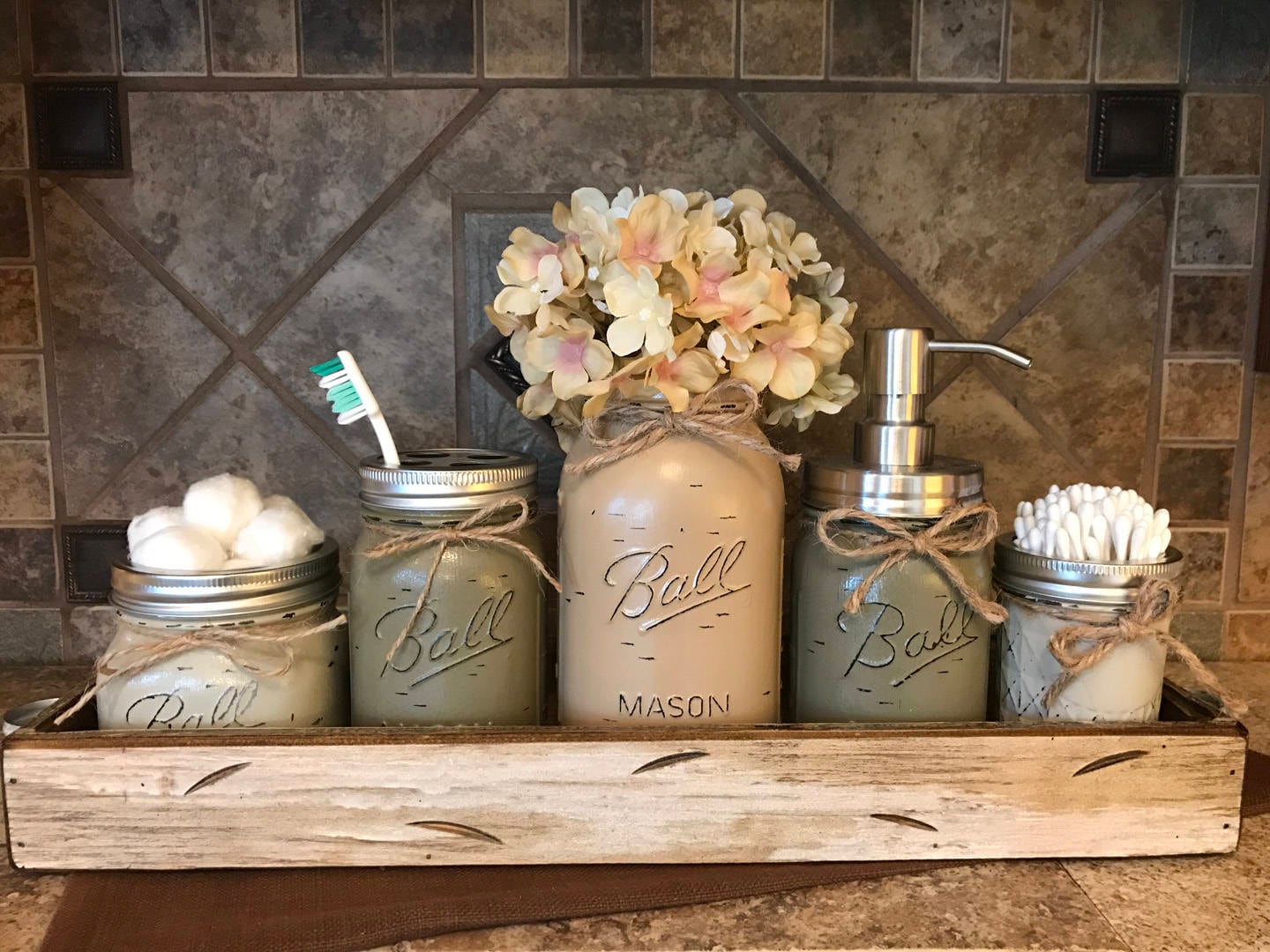 Mason Jar Bathroom Gift Set (4 pcs) - Lotion/Soap Dispenser