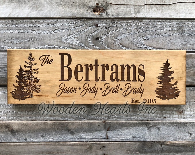 PERSONALIZED Engraved Family Name Sign Established Year Quality Maple Last CUSTOM Wedding Housewarming Gift Trees Cabin Lake Camp Wood Sign