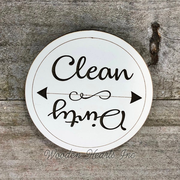 Dishwasher MAGNET CLEAN DIRTY Sign Indicator with Strong Magnet Round Flip Engraved White Flip Clean/Dirty Dish Wash Load Kitchen Organizer