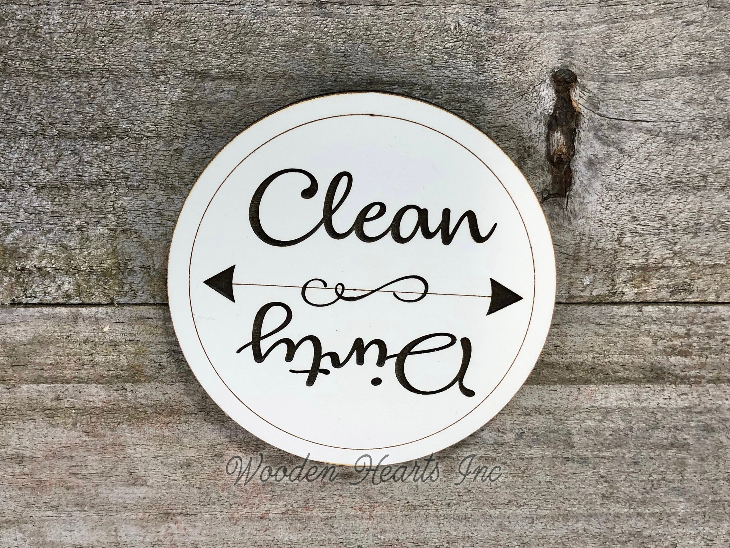 DISHWASHER MAGNET CLEAN DIRTY Sign Indicator with Strong Magnet Round Flip Laser Engraved White Flip Clean/Dirty Dish Wash Load Home Kitchen Decor Organizer 3 or 4 