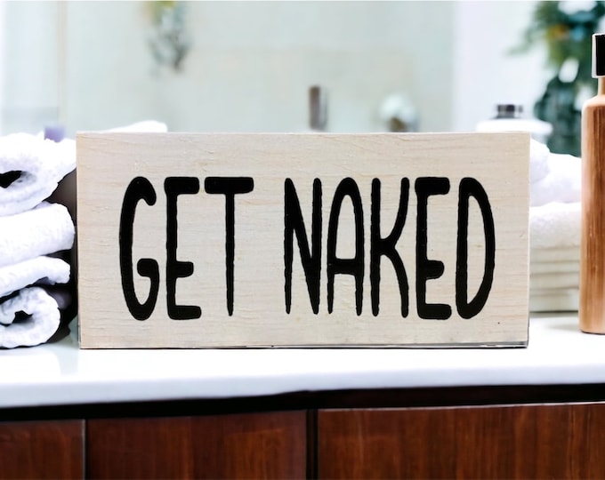 BATHROOM Sign BLOCK Brush, Floss, Wash, Flush, Save Water Shower Together, Nice Butt, Wash your hands, Get Naked 3x6 White Wood decor