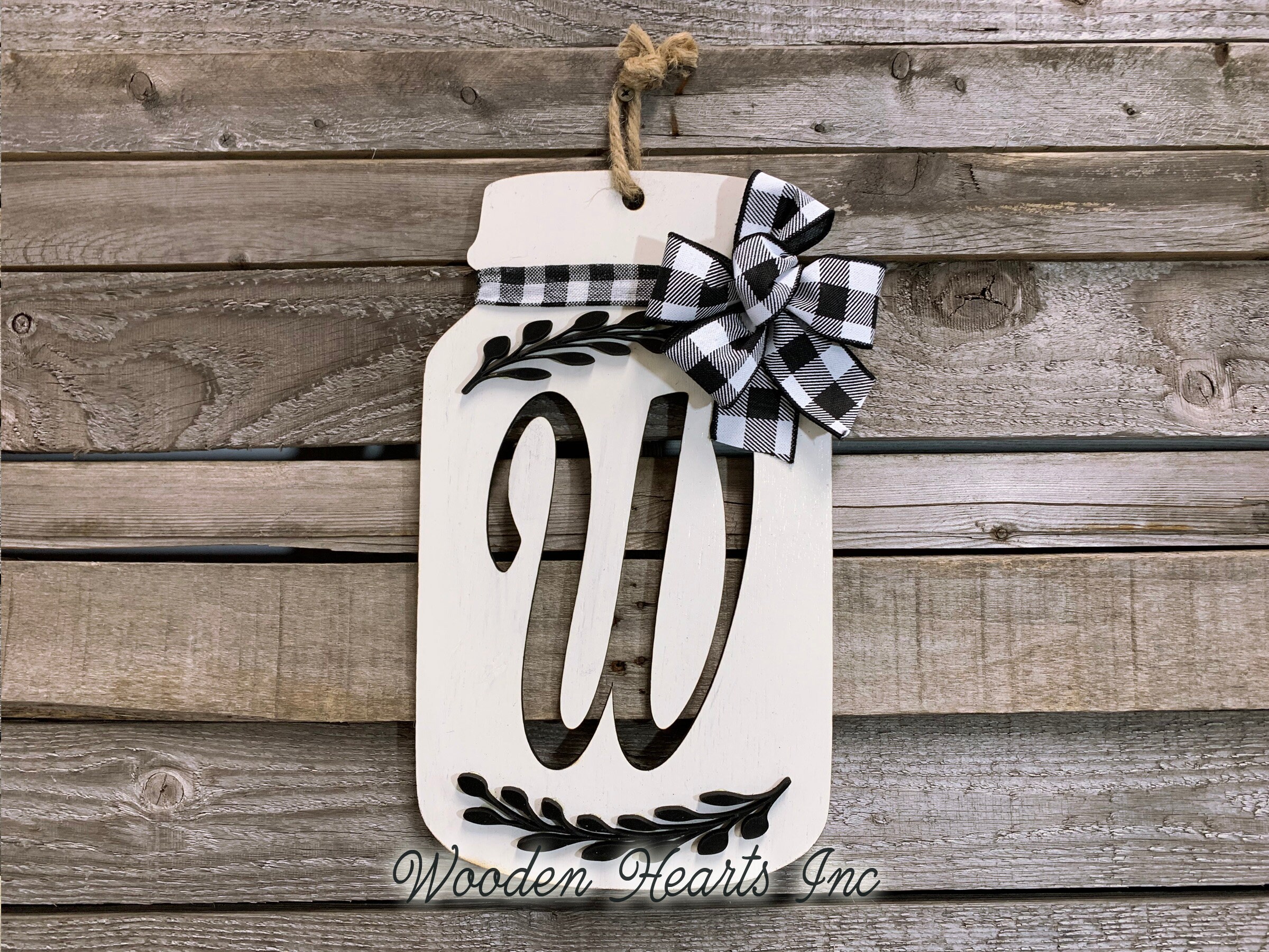 Mason Jar Decor Wall LETTER JAR with BOW Personalized Hanging Etsy