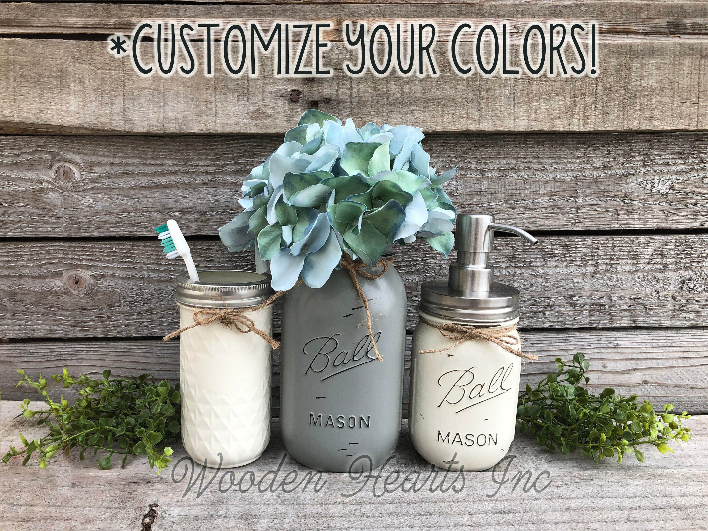 MASON JAR Bathroom Decor SET 3 piece, Soap Lotion Pump Dispenser