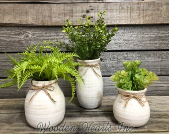Vase SUCCULENT PLANTS Fern Ceramic CREAM Pottery Shelf Table Desk Bathroom Kitchen Dorm room Jar Mini Farmhouse Home Decor Garden Greenery
