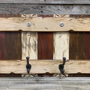COAT RACK Wall with Metal 4 Hooks Rustic Reclaimed Distressed Sturdy Wood Cabin Entryway Bathroom Office Red Blue Brown Burgundy Log 28&quot;