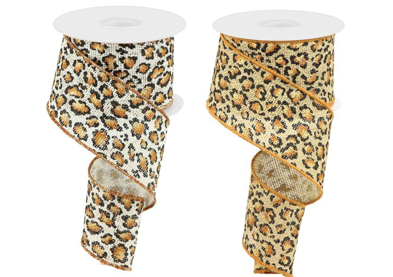 2.5 Ivory Cheetah Print Ornament Ribbon (10 Yards) [72109-40-18] 