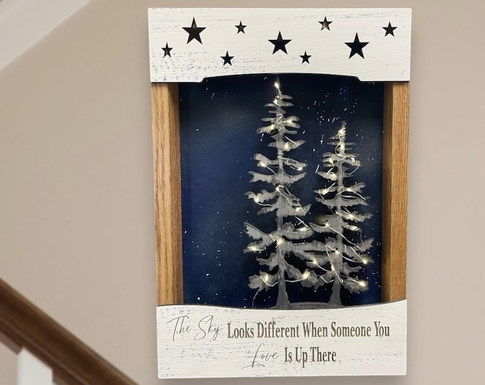 Bereavement Gift-The Sky Looks Different-3D Lighted Sign Shadow Box-Memorial-Funeral-Sympathy-remembrance-Loss of a Loved One-Keepsake