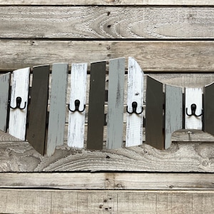 COAT RACK FISH Shaped Towel Reclaimed Wood metal hooks Lake Home Wall Decor Cabin Distressed Coatrack Blue Cream Cabin Fisherman Unique