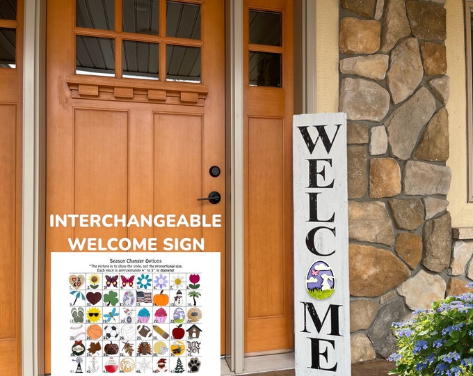 Interchangeable Welcome Sign 45", Large Distressed Vertical Porch Sign, Custom Front Door, Seasonal Holiday, Housewarming Gift, Door Hanger