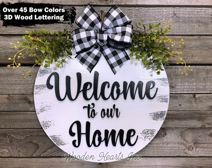 Welcome to our Home Front Door Hanger |Personalize | 3D Wood Letters Sign Wreath  Custom Sign, Spring Door Sign, Wedding Gift Porch Patio