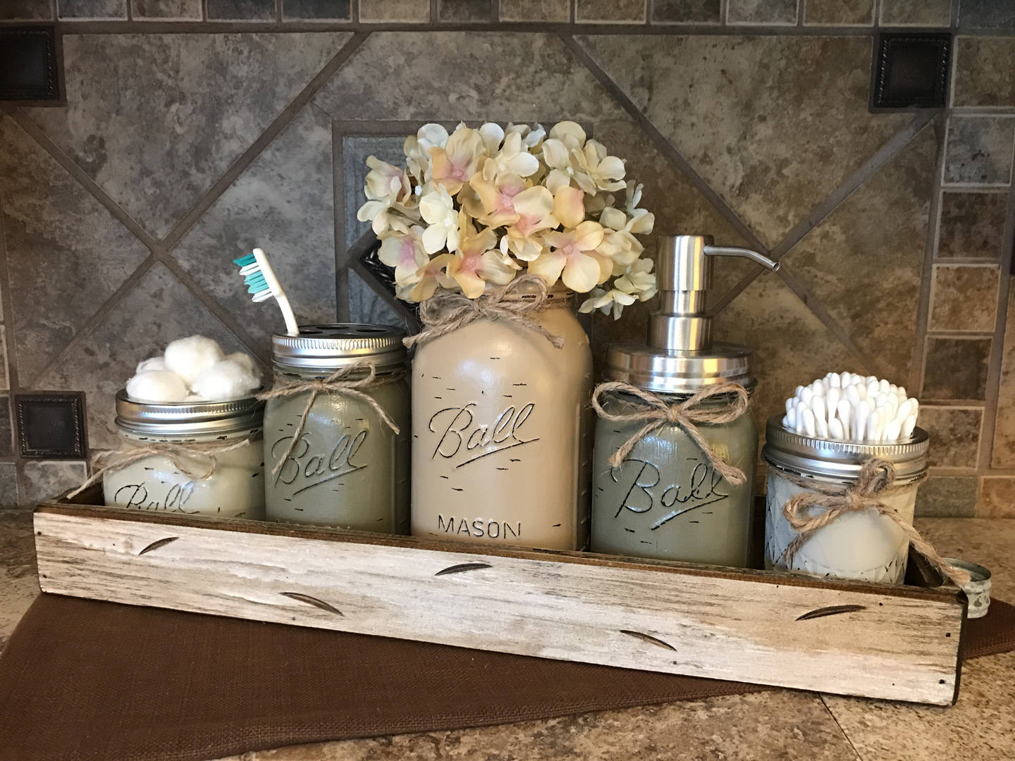 Bathroom Decor, Bathroom Set, Mason Jar Bathroom White, Farmhouse Bathroom  Set, Rustic Bathroom Decor, Bathroom Organizers, Home Decor 