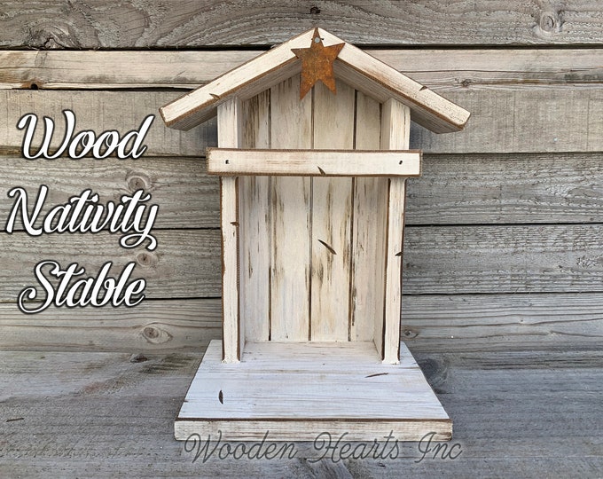 STABLE CRECHE Fits Willow Tree Nativity Fireplace MANTLE Wood *Lighted Christmas [Custom Sign Baby Manger Angel Stand Lights are Optional]