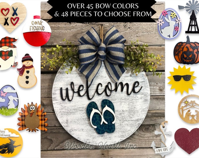 Welcome Door Hanger sign Interchangeable Hello Wreath  Front door Patio Porch Decor  Season Changer Piece , Spring daisy Pumpkin birthday