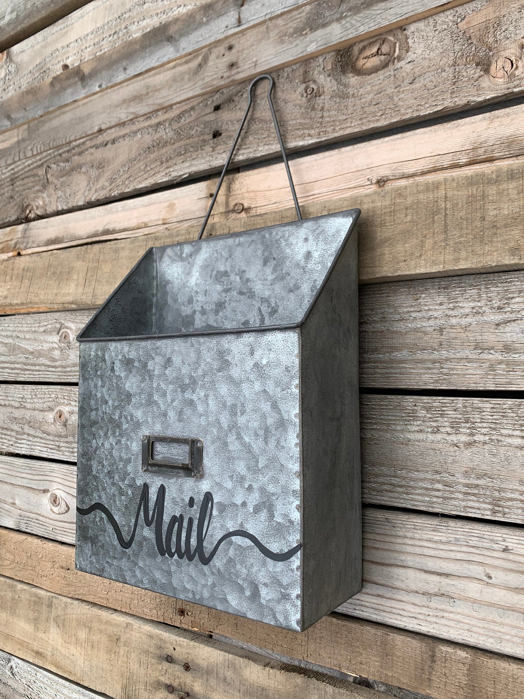 MAILBOX Wall Mount ORGANIZER Bin Rustic Metal Farmhouse Office Decor
